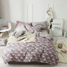 2018 Cute Pink Flamingos Birds Bedding Set 4Pcs Queen Size Cotton Bedlinens Duvet Cover Set Flat Sheet Pillow Cases