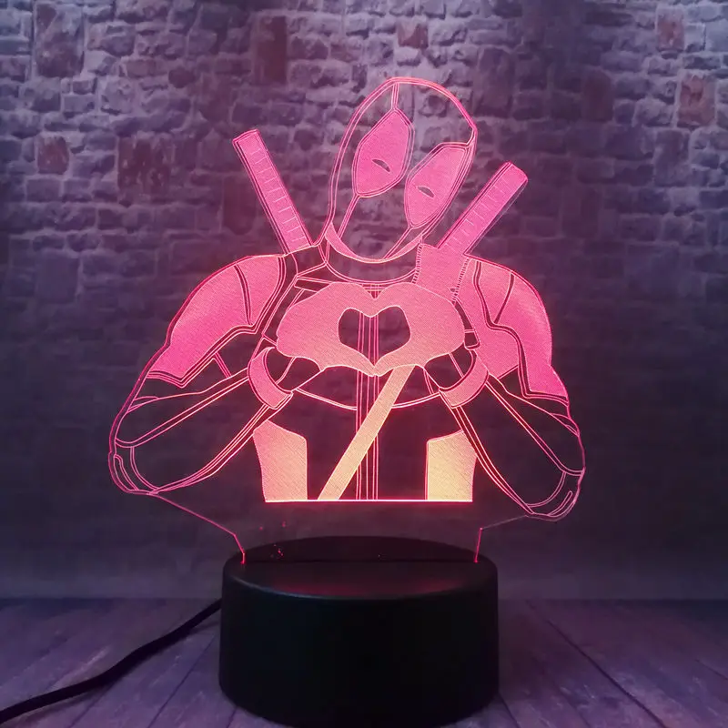 Дэдпул Figurins Juguetes 3D Иллюзия светодиодные 7 разноцветных изменение Ночная Супергерои Марвел Dead модель бассейна фигурки и игрушки
