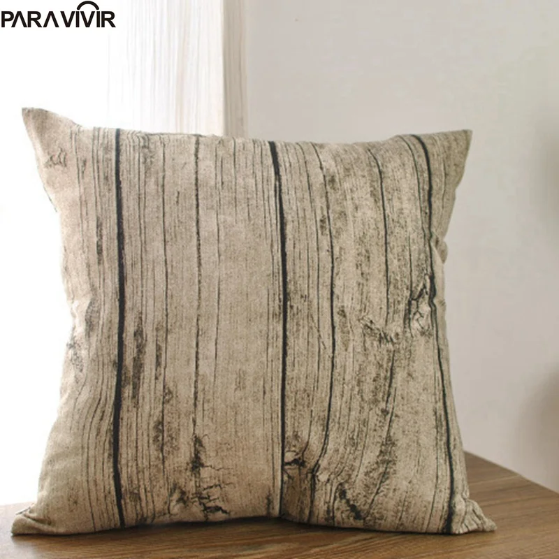 Pillow Case Creative Wooden Grain Cushion Cover Decorative Conjines Fundas Cotton Linen Square 18*18 inches Throw Pillows | Дом и сад
