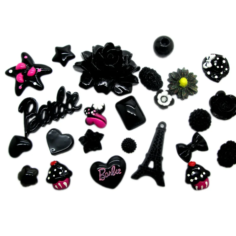 

100Pcs Black Series Mixed Decoration Crafts Beads Frame Flatback Cabochon Scrapbook Kawaii DIY Embellishments Accessories