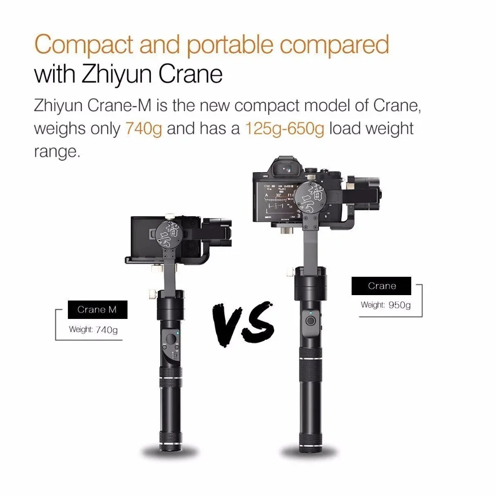 Zhiyun Crane-M Профессиональный 3-осевой Ручной Стабилизатор для смартфонов карты камеры компактных камер экшн-камер