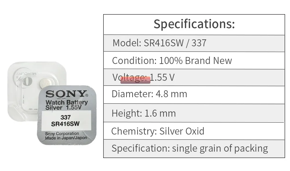 20 шт. sony 337 SR416SW батарейки таблеточного типа 1,55 V Монета серебряная оксидная батарея 623 D337 V337 SP337 смотреть батареи