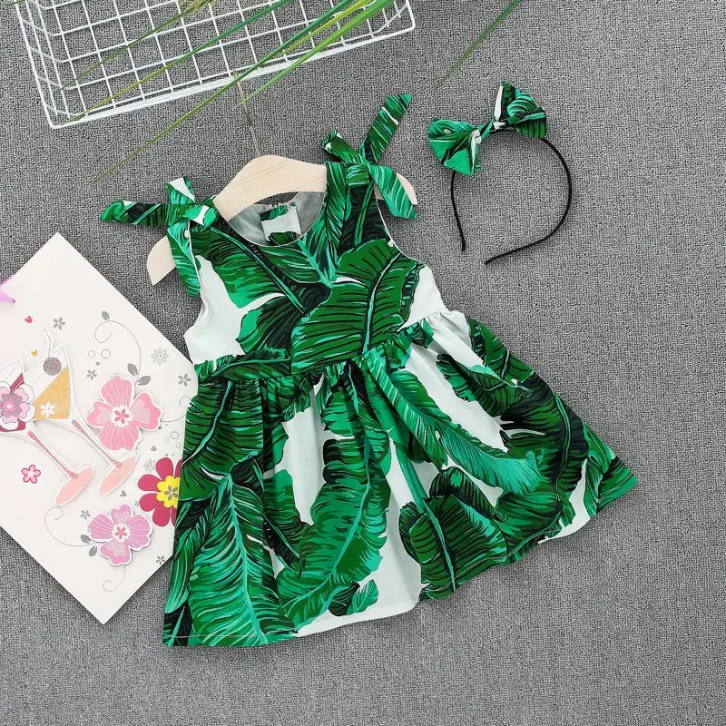 

New Toddler Infant Baby Girl Dress Girls Print Sleeveless Cotton Princess Pleated Dress Set A-Line Casual Kid Summer Beachwear
