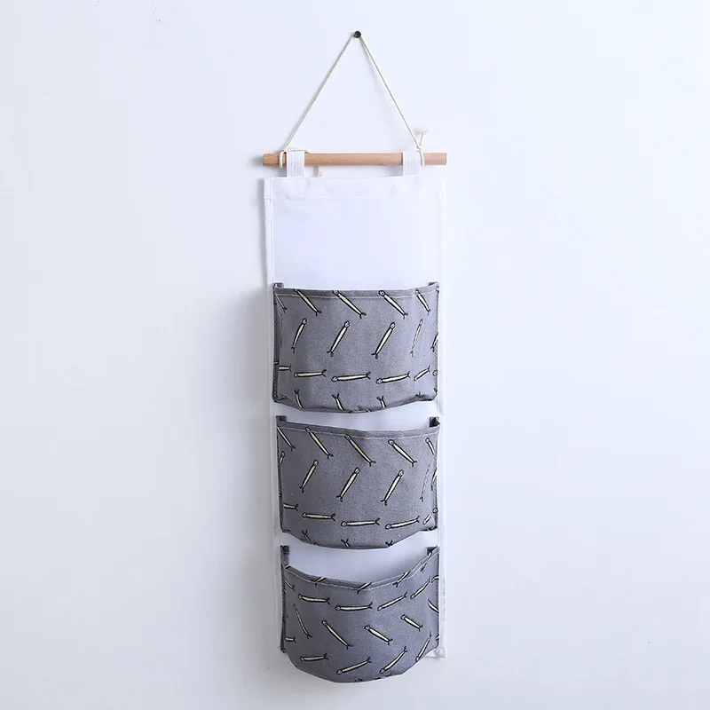 Хлопковая Непромокаемая ткань сумка для хранения на стену с многослойным покрытием для хранения Ящики для всякой всячины Органайзер подвесная сумка 3 кармана органайзер для косметики - Цвет: Gray fish