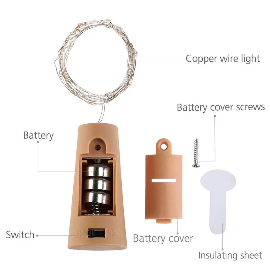 wine bottle lights wiht cork, battery operated led cork shape silver copper wire colorful fairy mini string lgihts for DIY