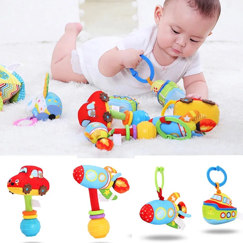 Милые Погремушки для новорожденных, детская игрушка с ручками, детская коляска, подвесная игрушка, мультяшный автомобиль, ракета, плюшевые игрушки для малышей