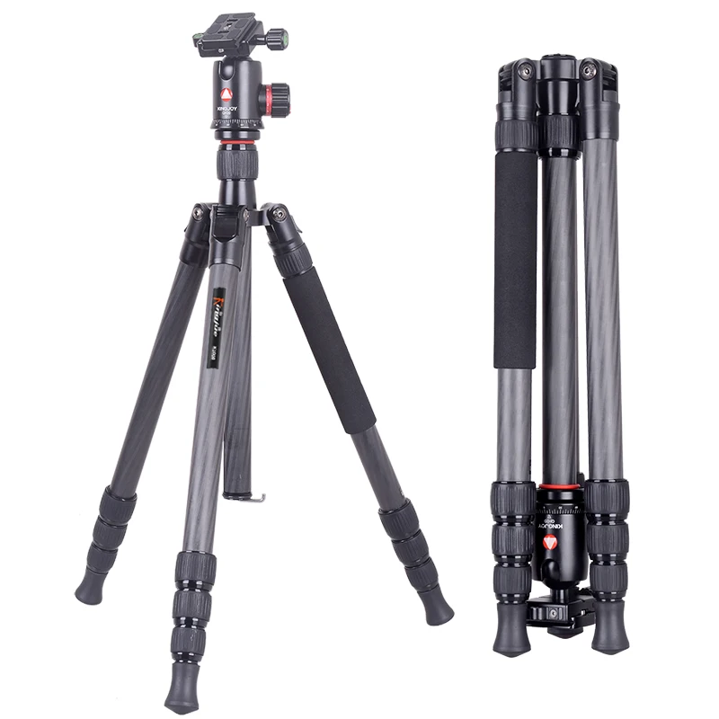 

Kingjoy K2208+QH20 Multi-function low angle shooting carbon fiber 4 Section camera mountain tripod with ball head Max Load 15kg
