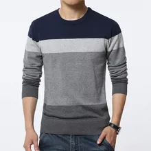 Осенний модный брендовый повседневный мужской свитер с круглым вырезом в полоску, приталенный вязаный мужской свитер, хлопковые пуловеры для мужчин 4XL 5XL