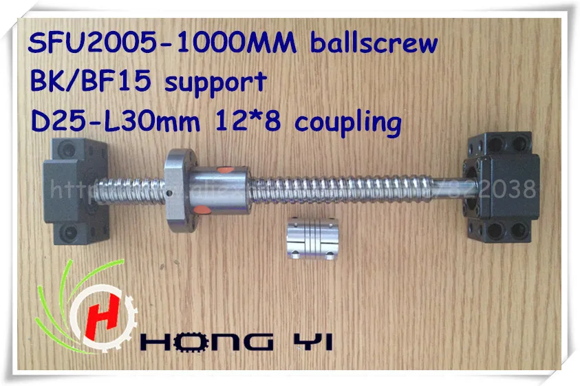 

Free Shipping 1set Rolled ballscrew SFU2005 L1000mm with ballnut with end machining +1set BK15/BF15 + 1pcs 12*8mm coupler