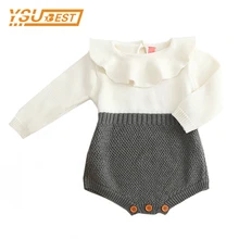 

Baby Boys Infant Rompers Baby Girls Long Sleeve Jumpsuits Ruffles Princess Girl Sweet Knitted Overalls Infant Romper 70-100cm