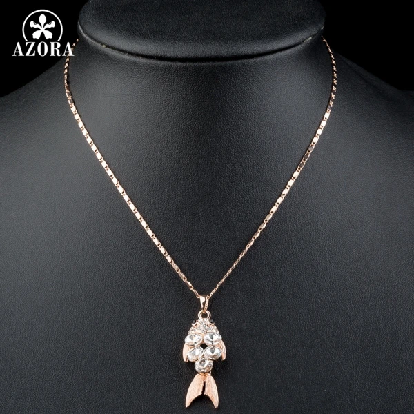 AZORA Agile Fish Rose Gold Color Clear Stellux Austrian Crystal Pendant Necklace TN0133