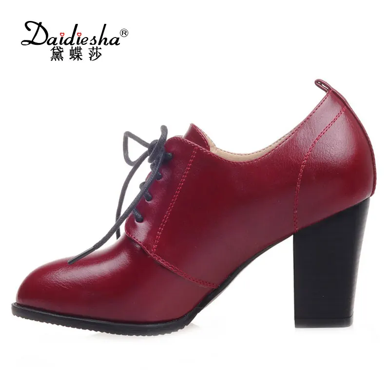 

Daidiesha new Oxford shoes women Pumps high Heels mature Pointed toe Office lady Dress Block Heels fashion Lace-up Solid shoes