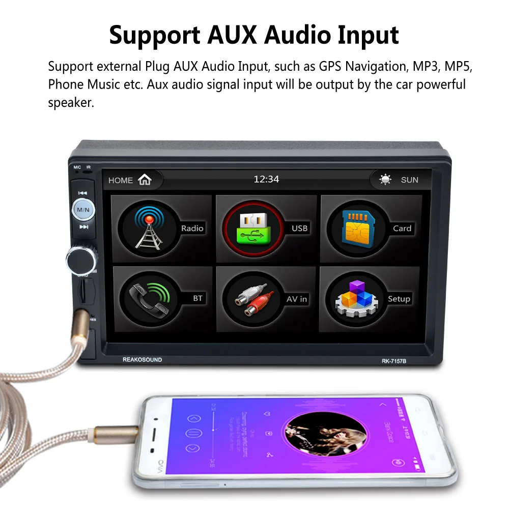 

7" Touch Screen MP5 Player BT HD Card Reader Radio 7157B Double DIN Fast Charge Support Video playback with Camera Car Stereo