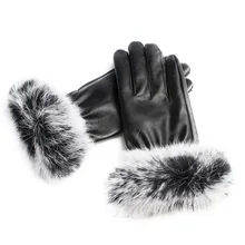 Зимние женские перчатки из искусственной кожи ветронепроницаемая Водонепроницаемая теплая перчатка сенсорные перчатки с кроличьим мехом перчатки для велоспорта перчатки для бега