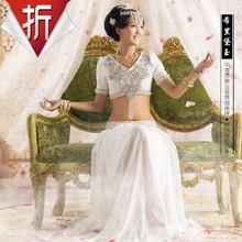 Специальная цена фотографии Экзотический костюм белый эстетический индийский танцевальный костюм сценический костюм сари