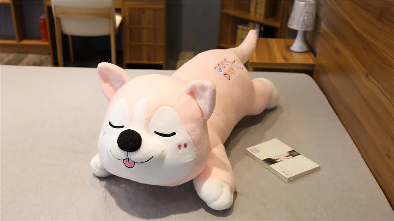 Новая гигантская бархатная Симпатичная плюшевая игрушка из мультфильма «Хаски», мягкая Лежащая собака кукла с подушкой для сна, подарок для детей/девочек, высокое качество - Цвет: pink