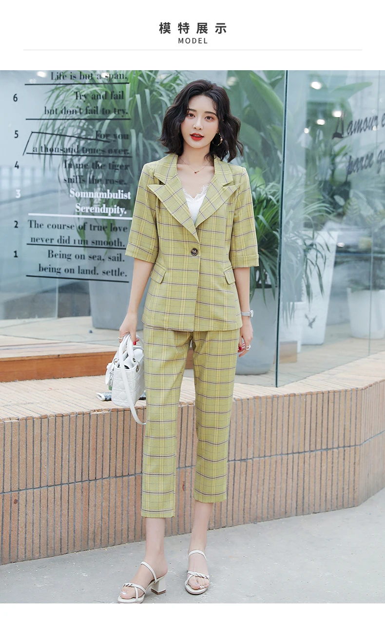 Women Clothes Summer Small Suit Lattice Professional Suit Female Fashion Temperament Goddess Two-piece Pants Women Suit