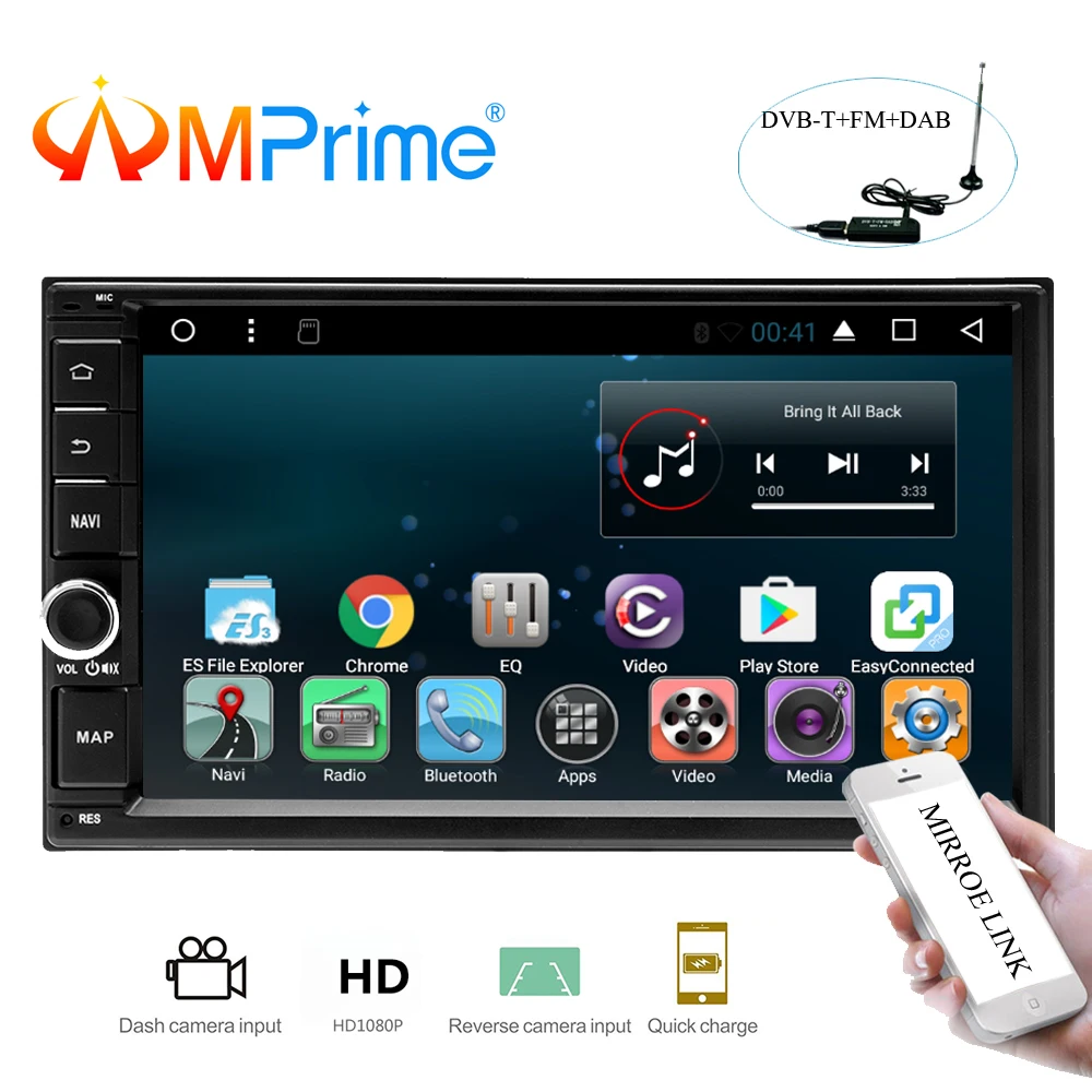 

AMPrim Android 7.1 2 Din Car Radio GPS Navigation HD Autoradio Car Stereo DAB OBD Radio Stereo Player With Camera(No DVD)