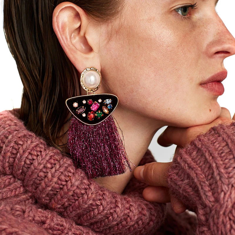 

JUJIA 11 colors fashion jewelry vintage earrings statement dangle long tassel fringe earrings fashion women wedding wholesale