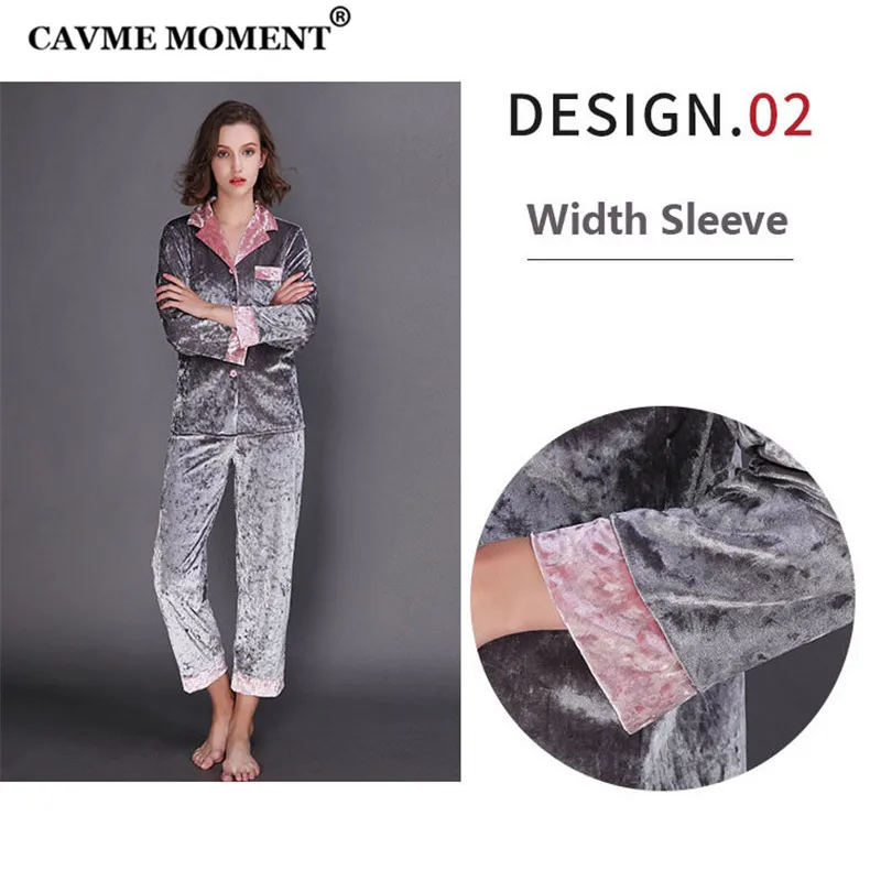CAVME велюровые пижамные комплекты для женщин размера плюс Дамская Домашняя одежда 2 штуки длинные штаны с длинным рукавом Розовые серые Лоскутные