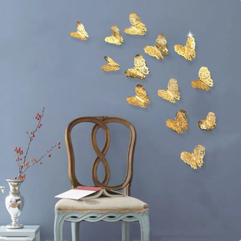 NieNie, 12 шт./лот, 3D полые наклейки на стену с бабочками для детских комнат, домашний декор, сделай сам, бабочки, наклейки на холодильник, наклейки для украшения комнаты