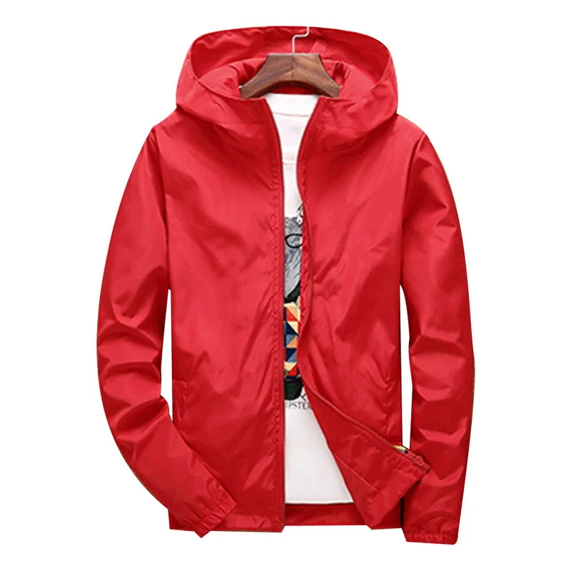 HEFLASHOR, Новинка осени, ветровка, куртки для мужчин, с капюшоном, базовые куртки, пальто, Jaqueta Masculina, мужская повседневная одежда на молнии - Цвет: Red