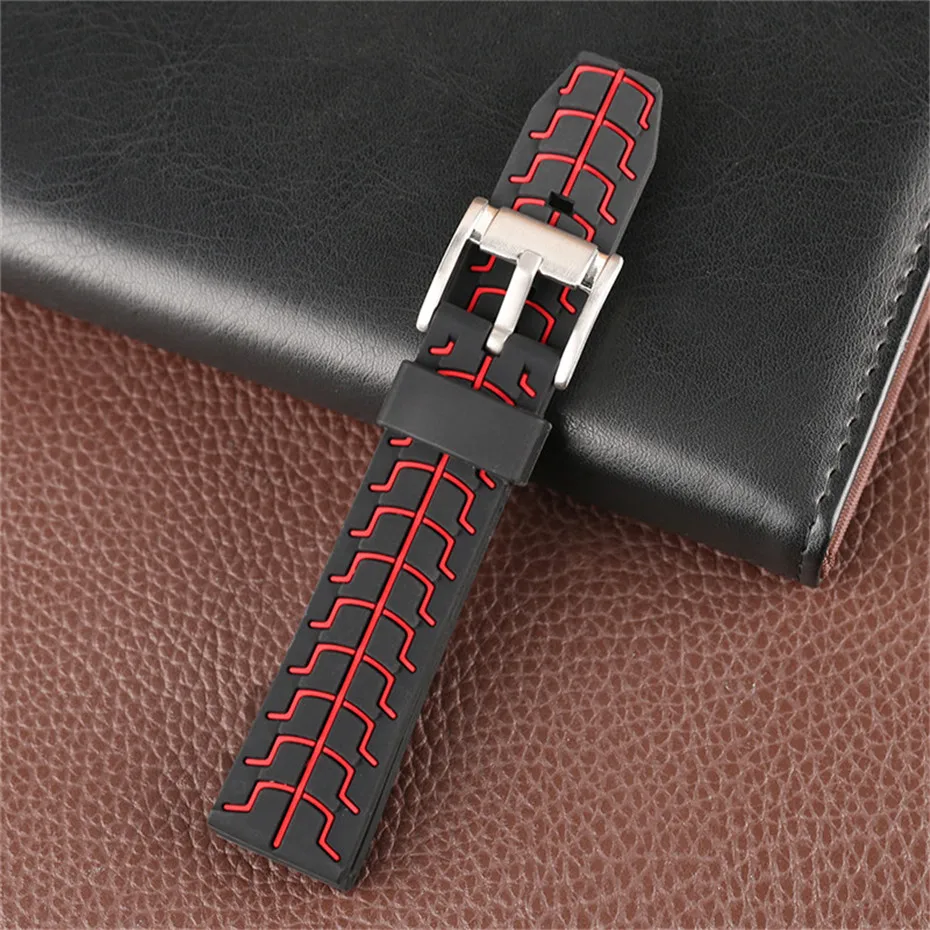 Red Blue Orange 20mm 22mm 24mm Men Silicone Soft Watch Band Pin Buckle Male Wrist Replacement Watches Strap + 2 Spring Bars (15)