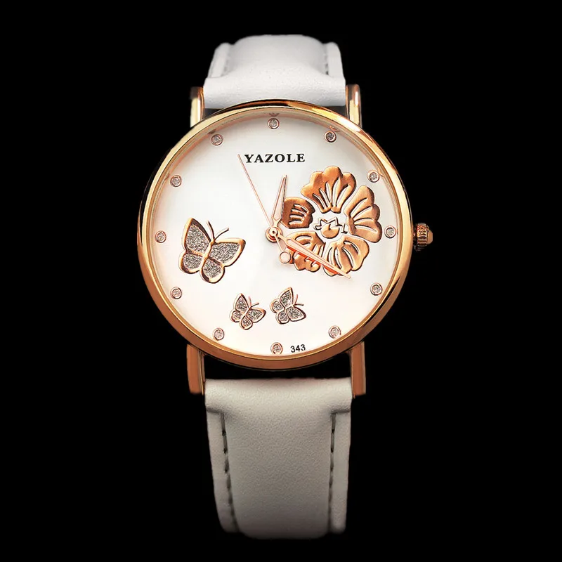 Лидирующий бренд YAZOLE модные часы с бабочкой из розового золота Женские часы Роскошные Стразы кварцевые часы Hour montre femme reloj mujer