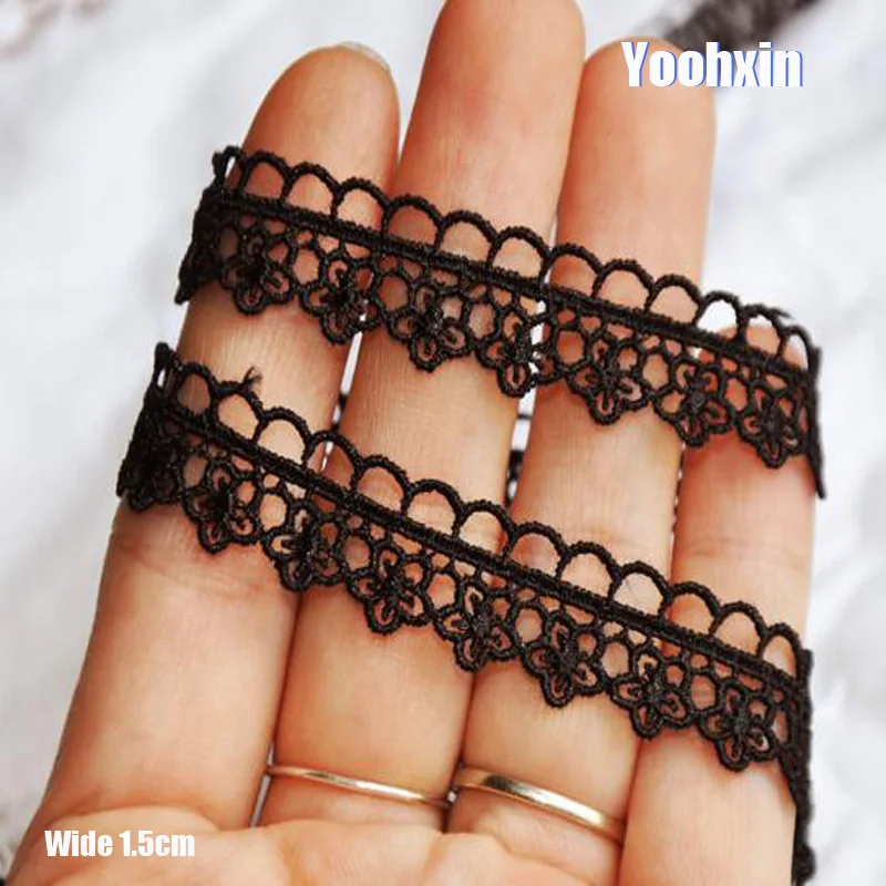 

1.5CM Wide Fashion black Embroidery flower lace fabric trim ribbon DIY sewing applique collar fringe wedding dress guipure decor