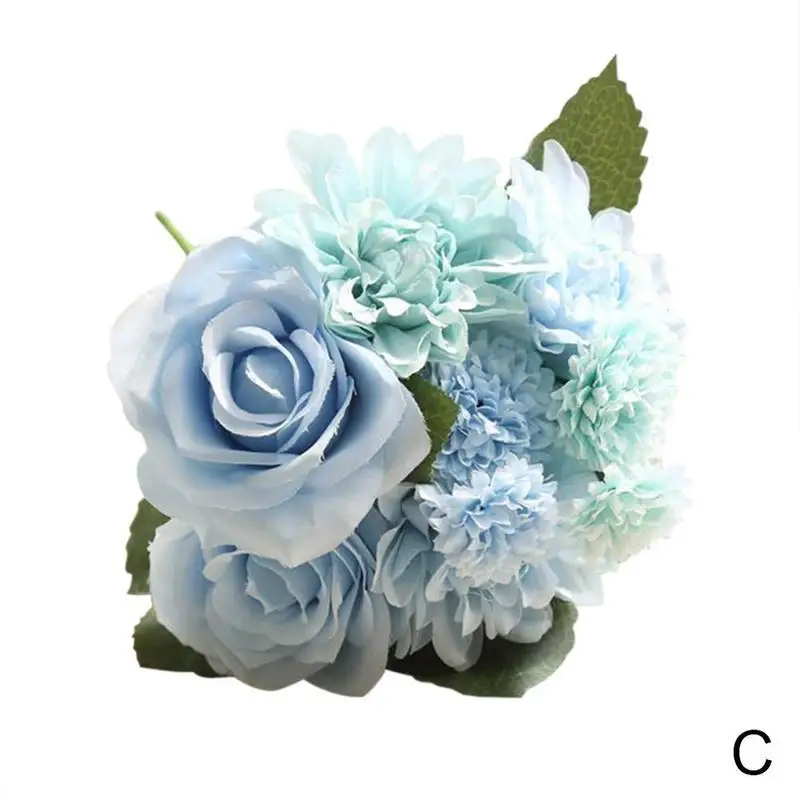 1 букет искусственных шелковых цветов, элегантный Георгин Роза, Свадебный букет невесты, ткань, искусственные цветы, настоящие вечерние украшения - Цвет: Temperament Blue