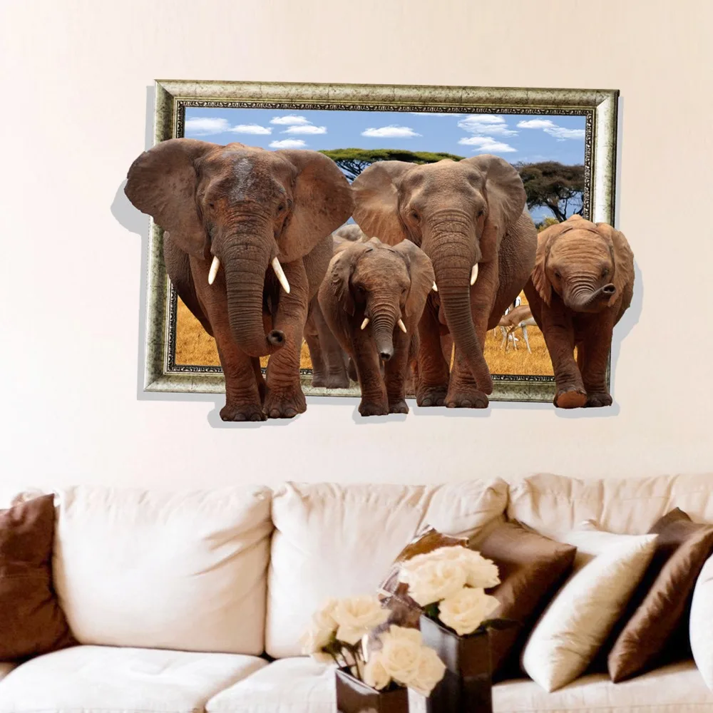Elephants African Savannah 3D DIY Wall Stickers For Nursery Kids Room Wall Decals wall paper Art