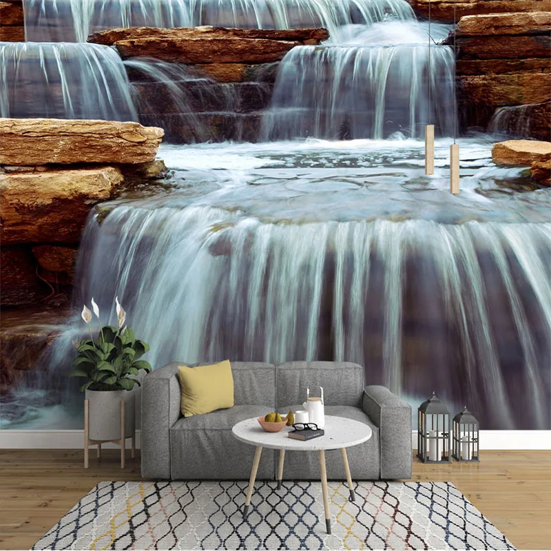 

3D Wallpaper Modern Fashion Waterfalls Stream Photo Mural Wall Paper Living Room TV Sofa Background Home Decor 3 D Wall Painting