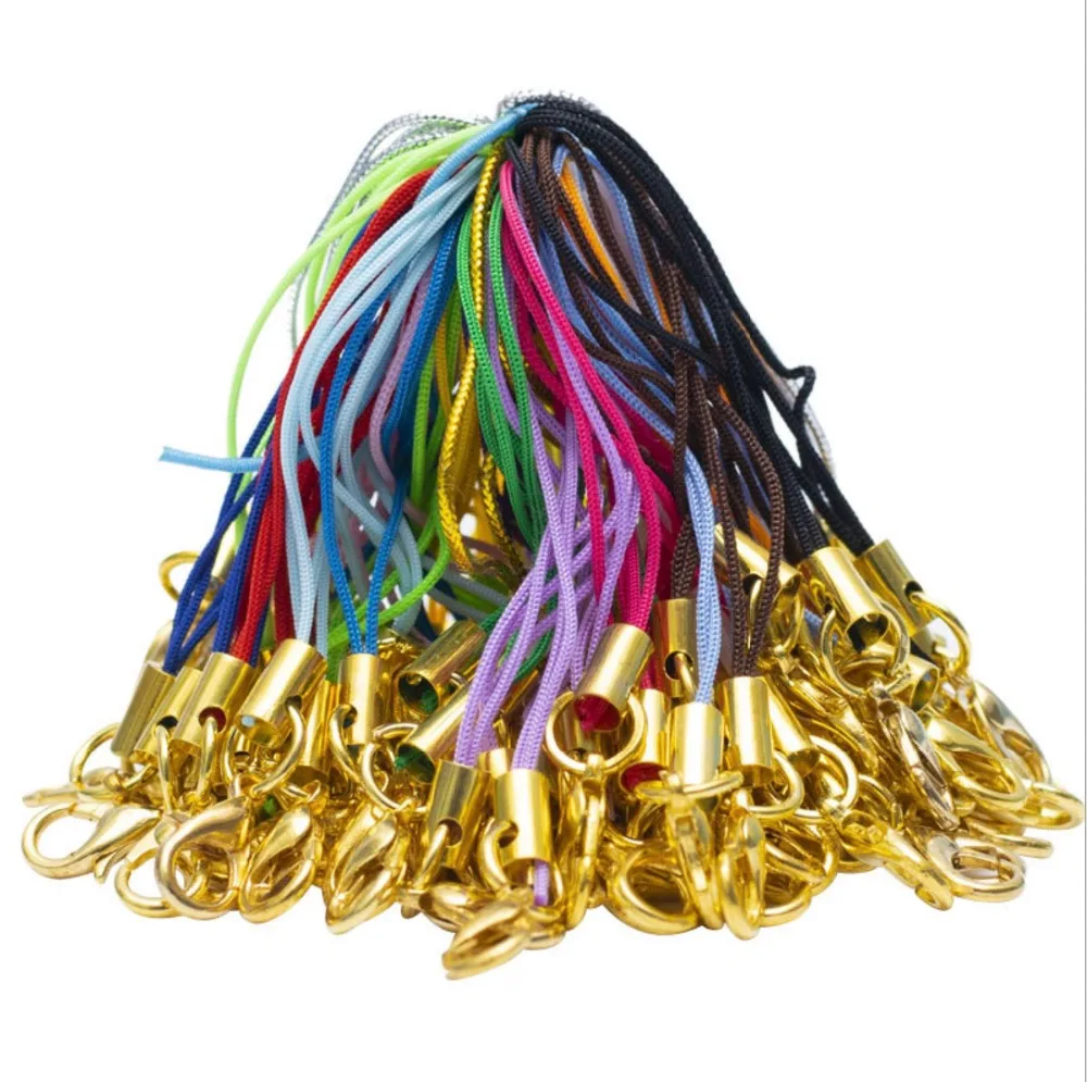 

50pcs/lot Mulitcolor Gold Lobster Clasp(12mm) Lanyard Strap Cord (5cm) Mobile Straps Charm Nylon Key Ring Chain DIY Jewelry