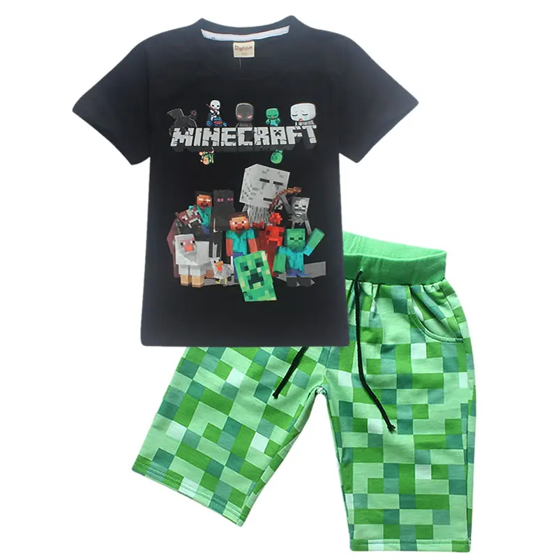 

New Summer 2019 Cotton Children's Sets T-Shirt & Shorts Pants Minecraft Clothing Sets T Shirt Short Kids Sports Sets 2pcs