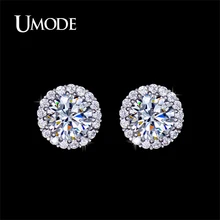 UMODE/бренд 7 ММ 1,25 карат AAA фианит кристалл, серьги со шпилькой, для Для женщин модная Ювелирная серьга из белого золота Цвет Brincos, можно носить с Femme AUE0096