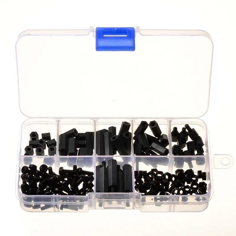 160PCS M3 Standoff Nylon Black Hex Spacers Screws Bolt Nuts Set