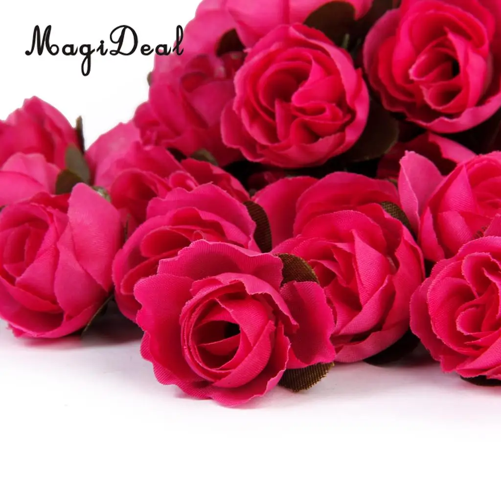 MagiDeal Lifelike 50Pcs/Lot 3cm Artificial Silk Roses Flower Heads Craft for Wedding Headbands Hat Card Photo Albums Party Decor