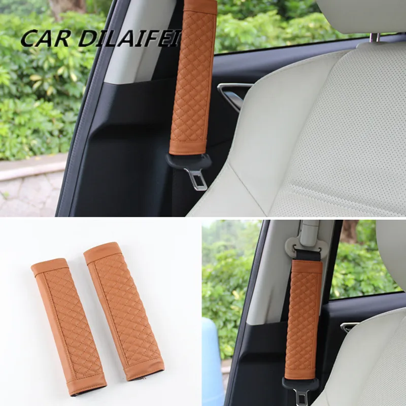 CAR DILAIFEI 2PC/lot Leather Car Seat belt cover for toyota mercedes