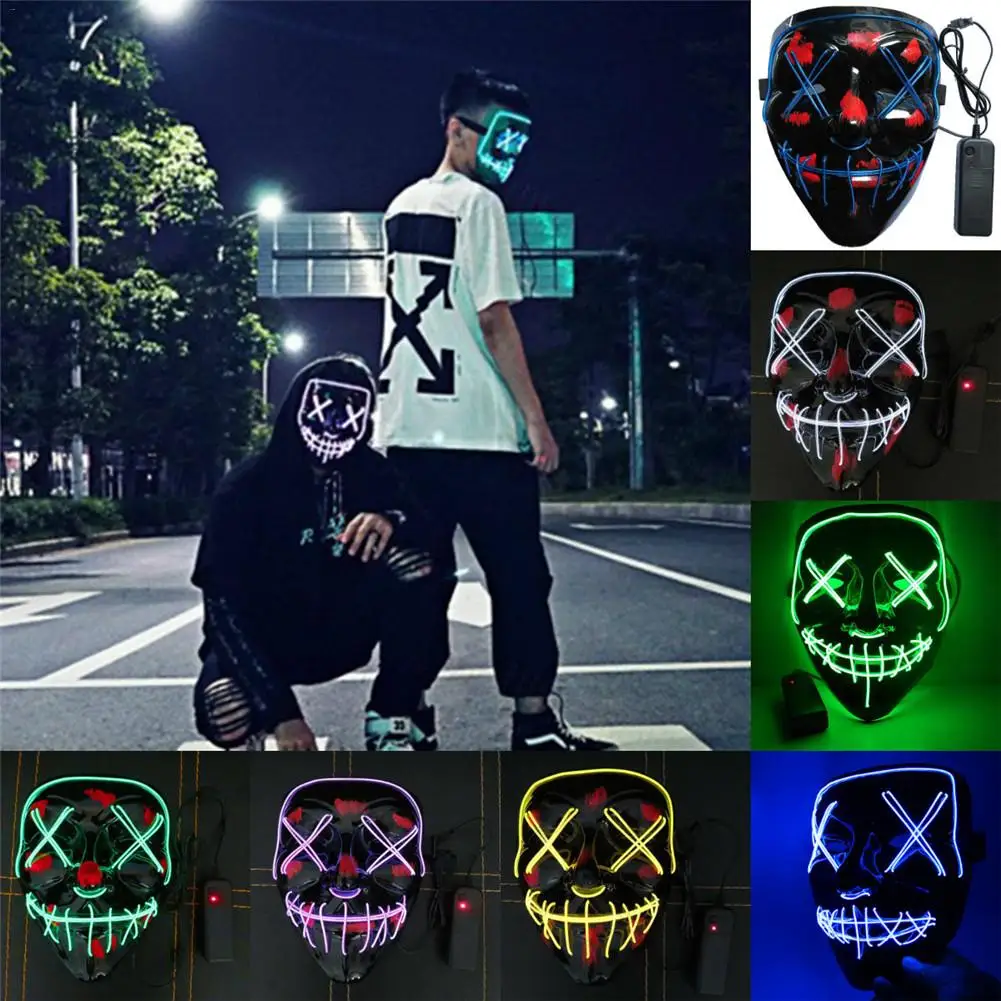 

Hot Sale Halloween Mask LED Maske Light Up Party Masks Neon Maska Cosplay Mascara Horror Mascarillas Masque V for Vendetta
