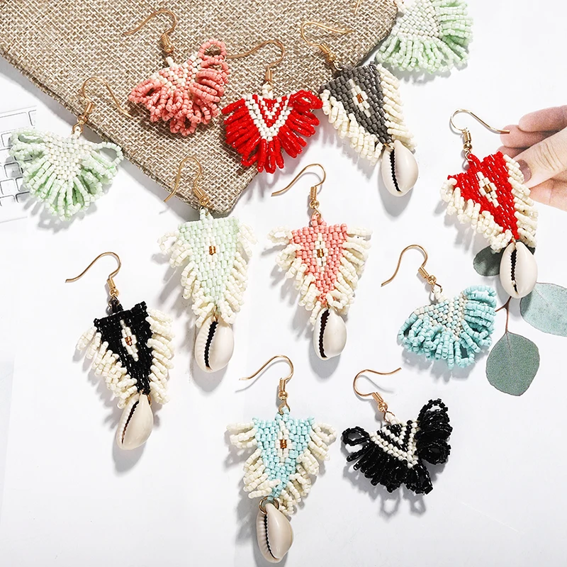 

Dvacaman Bohemian Beaded Women Drop Earrings Handmade Tassel Shell Dangle Statement Earrings Wedding Jewelry Wholesale Girl Gift