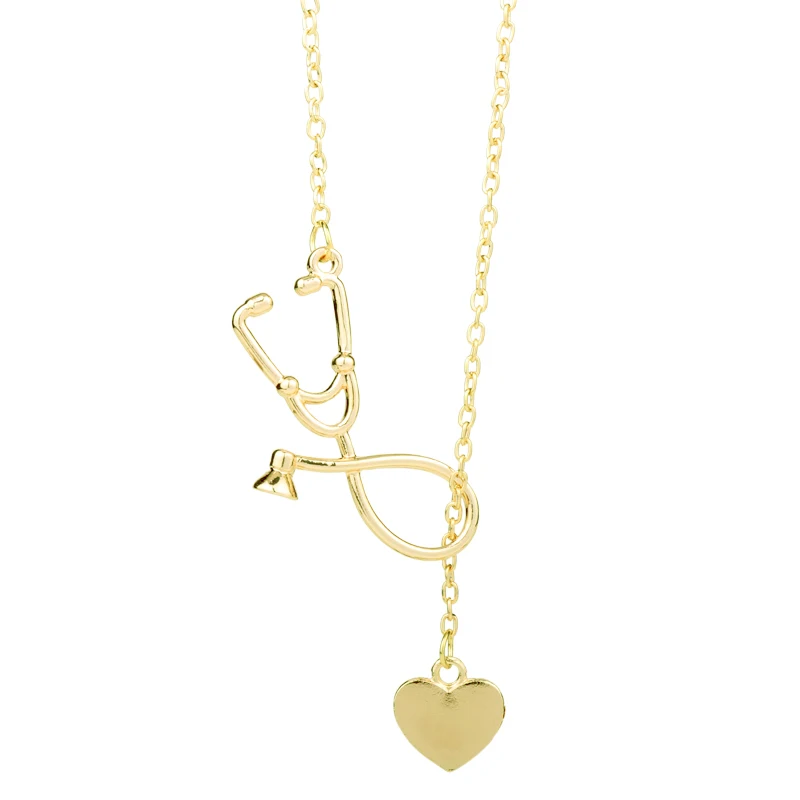 4 цвета стетоскоп ожерелья сердце и стетоскоп подвеска-аркан для доктора кормящих студентов подарок ожерелье медсестры женские ювелирные изделия - Окраска металла: gold
