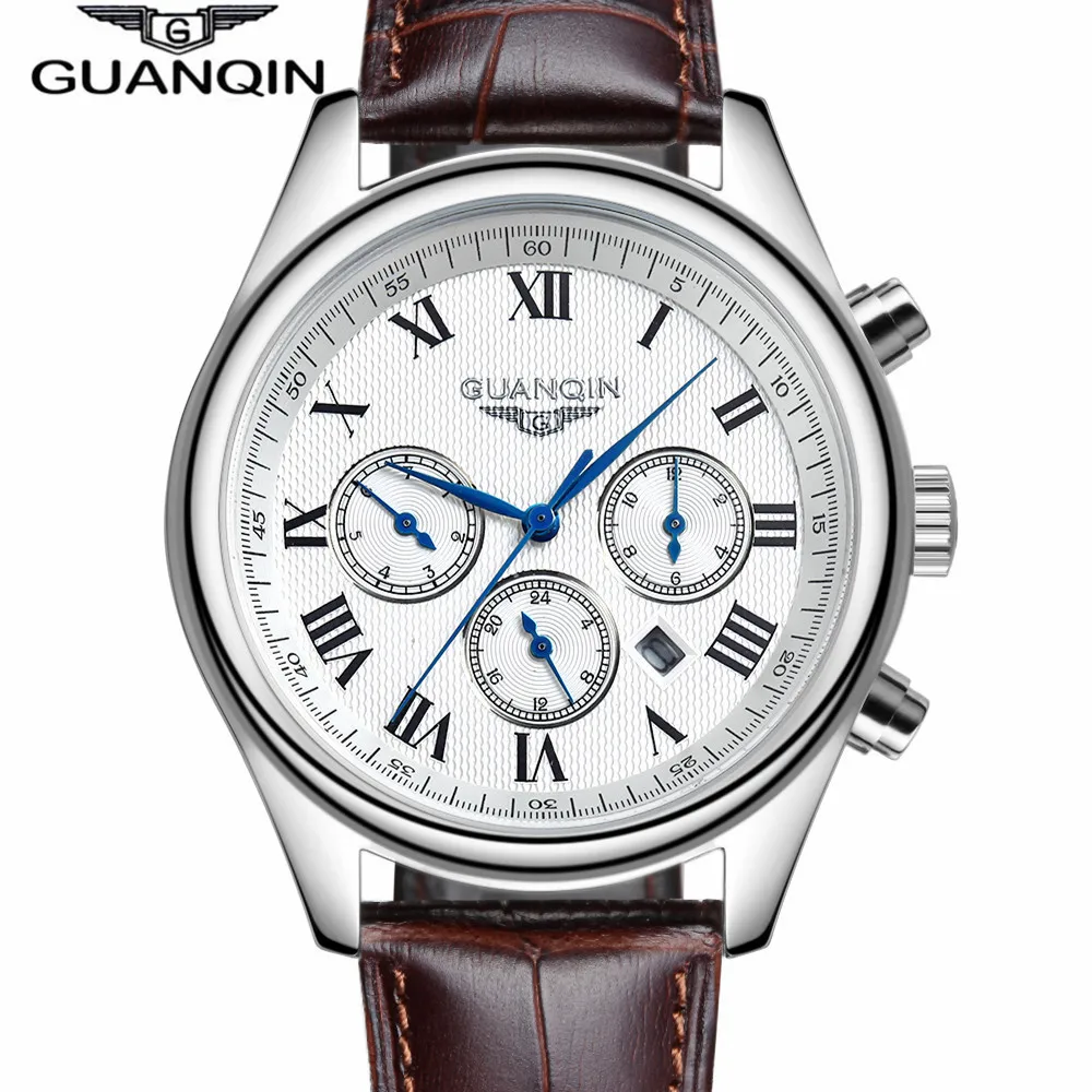Casual Wristwatch Men Business GUANQIN Brand Leather Stainless Steel Analog Date Quartz Man Watch Men s