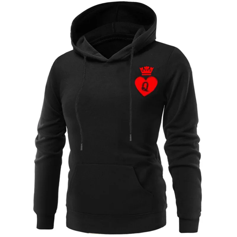  Poshfeel King Queen Crown Print Couple Hoodies Lovers Casual Pocket Hoody Sweatshirt Warm Hooded Pu