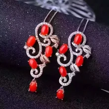 Натуральные красные коралловые Подвески S925 Серебряный натуральный драгоценный камень кулон Цепочки и ожерелья модный роскошный Цветы для женщин свадебные ювелирные украшения