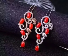 natural red coral pendant S925 silver Natural gemstone Pendant Necklace trendy luxurious Flowers women wedding fine jewelry