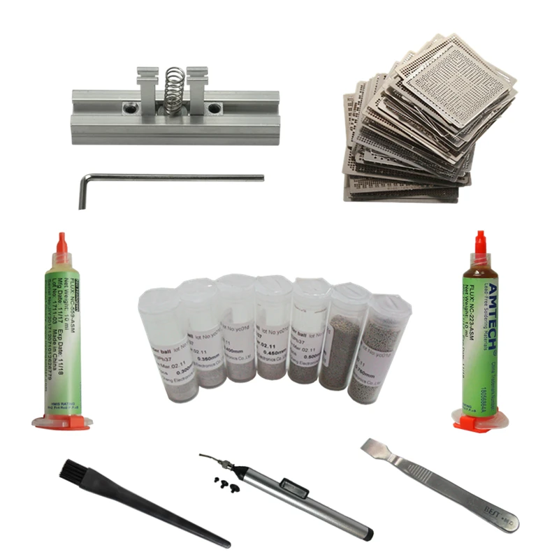 

144PCS graphics card BGA Reballing stencils directly heating jig bga station solder ball flux scraper vacuum pen