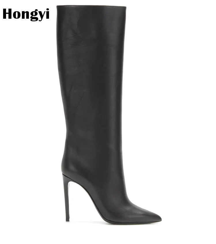 high heel boots black leather