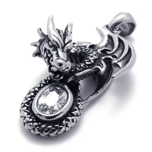 37 21 19mm Fashion stylish stunning stainless steel pendant necklaces casting crystal dragon necklace with chain