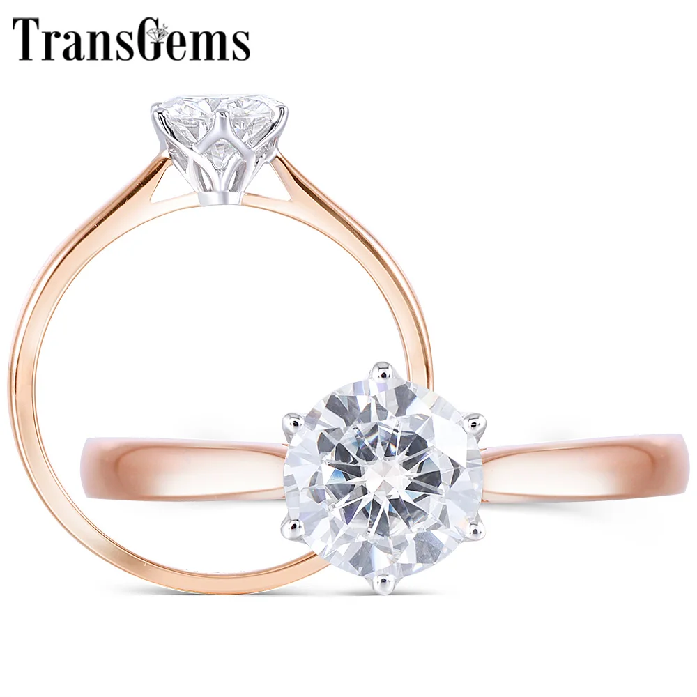 

Transgems Elegant 14K White Gold Flower Shape 14K Rose Gold Band Center 0.8ct 6mm F Color Solitaire moissanite Engagement Ring
