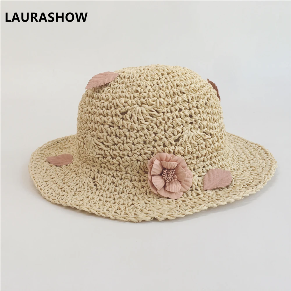 LAURASHOW Дети Лето Дети цветок крупнозернистая солома шляпа обувь для девочек пляжные шляпы, шляпа от солнца